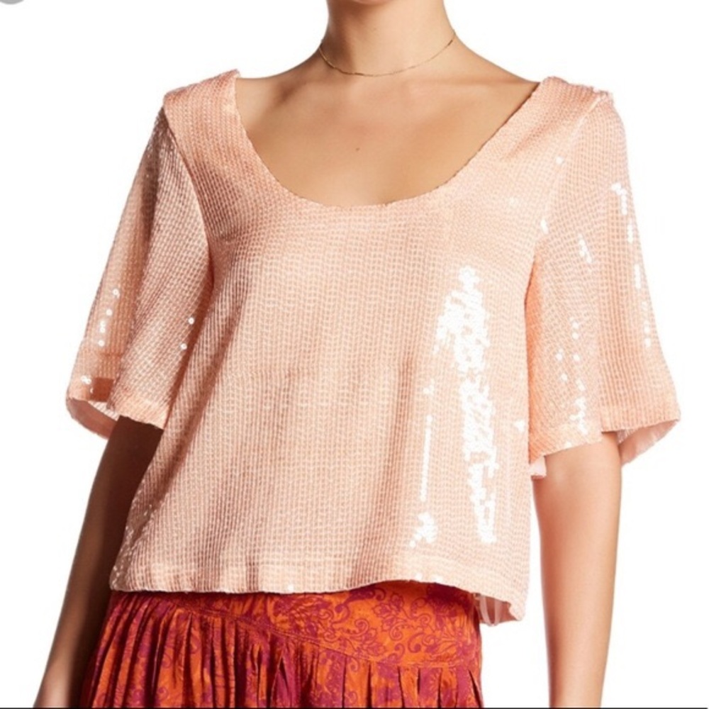 🛍 Free People Pink Sequin Top NWT